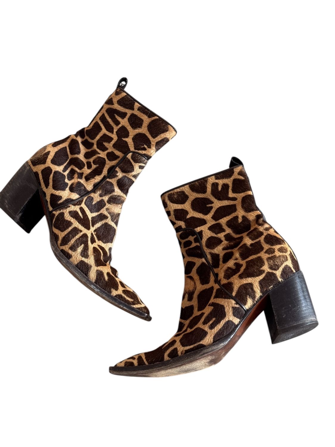 FENDI VINTAGE ANIMAL PRINT PONY HAIR CHELSEA BOOTS