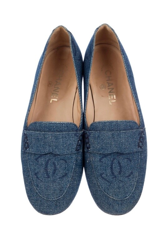 CHANEL DENIM CC LOGO PRINT LOAFERS FLATS IT 37