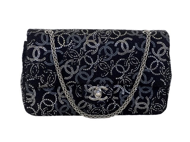CHANEL PARIS-SHANGHAI PUDONG STRASS CRYSTAL CC TWEED DOUBLE FLAP SHOULDER BAG