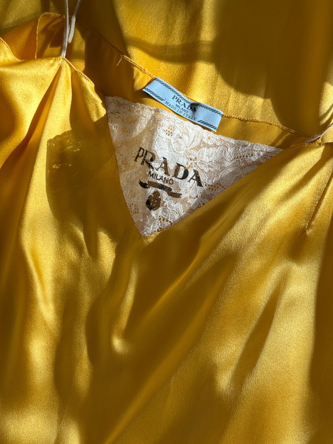 PRADA YELLOW LACE AND SILK MINI DRESS