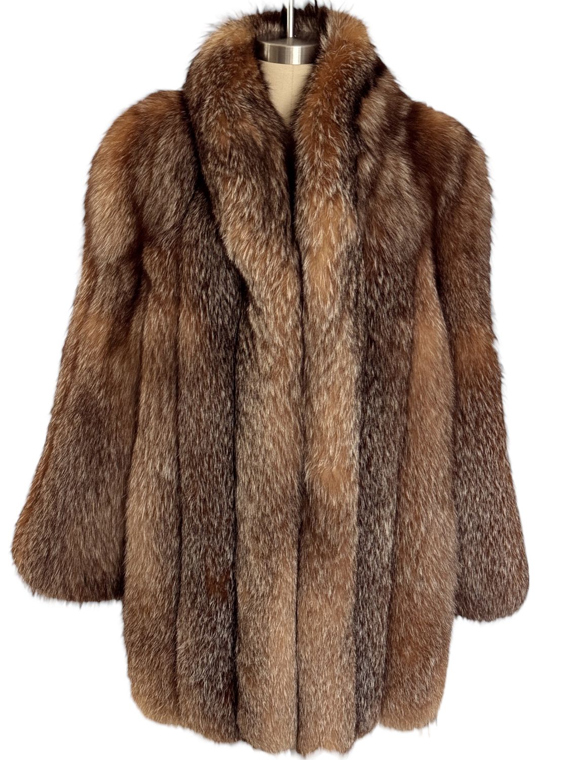 CHLOE VINTAGE 70'S RED AND SILVER FOX FUR COUTURE COAT