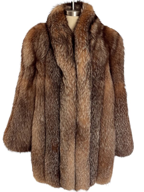 CHLOE VINTAGE 70'S RED AND SILVER FOX COUTURE COAT