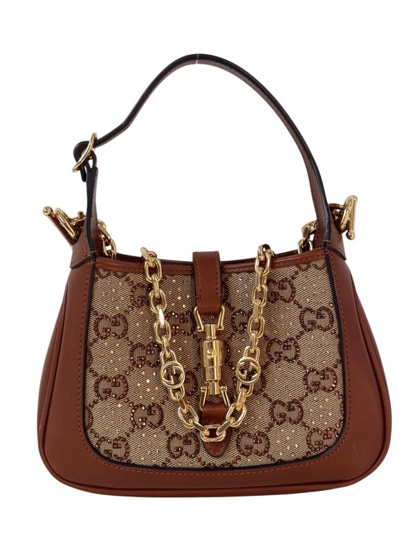 GUCCI 1961 GG MONOGRAM CRYSTAL MINI JACKIE BAG W CHAIN