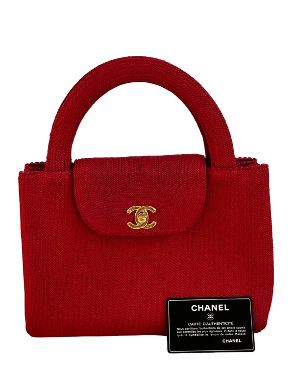 CHANEL VINTAGE CC FLAP RED ROPE DESIGN KELLY TOP HANDLE BAG