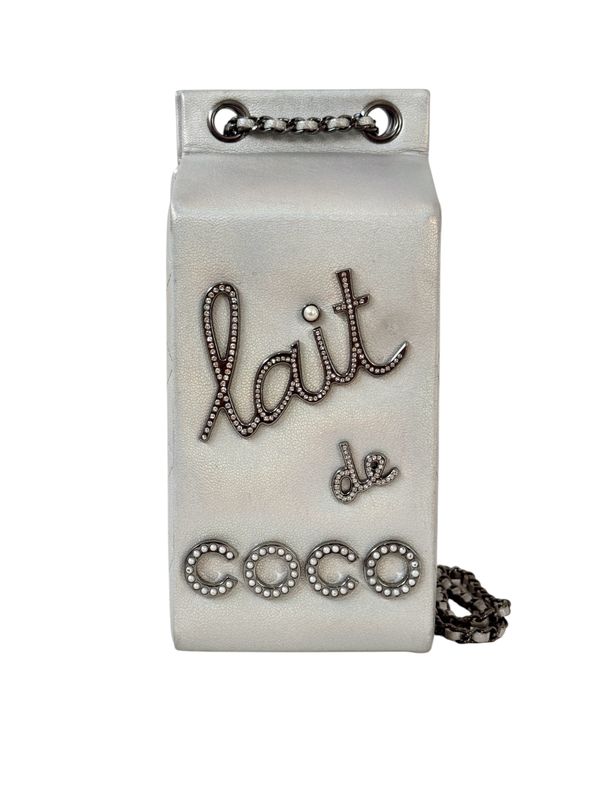CHANEL LAIT DE COCO SHIMMERY SILVER MILK CARTON BAG