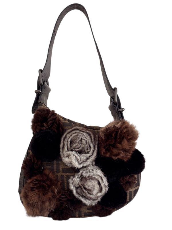 FENDI FF ZUCCA MINK FUR OYSTER SHOULDER BAG PURSE
