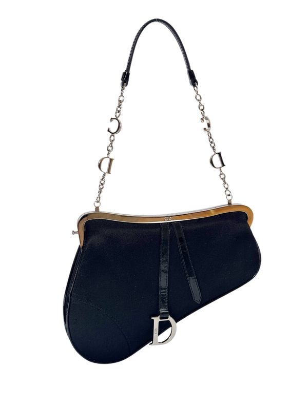 CHRISTIAN DIOR VINTAGE CD CHARM FRAMED BLACK MINI SADDLE BAG