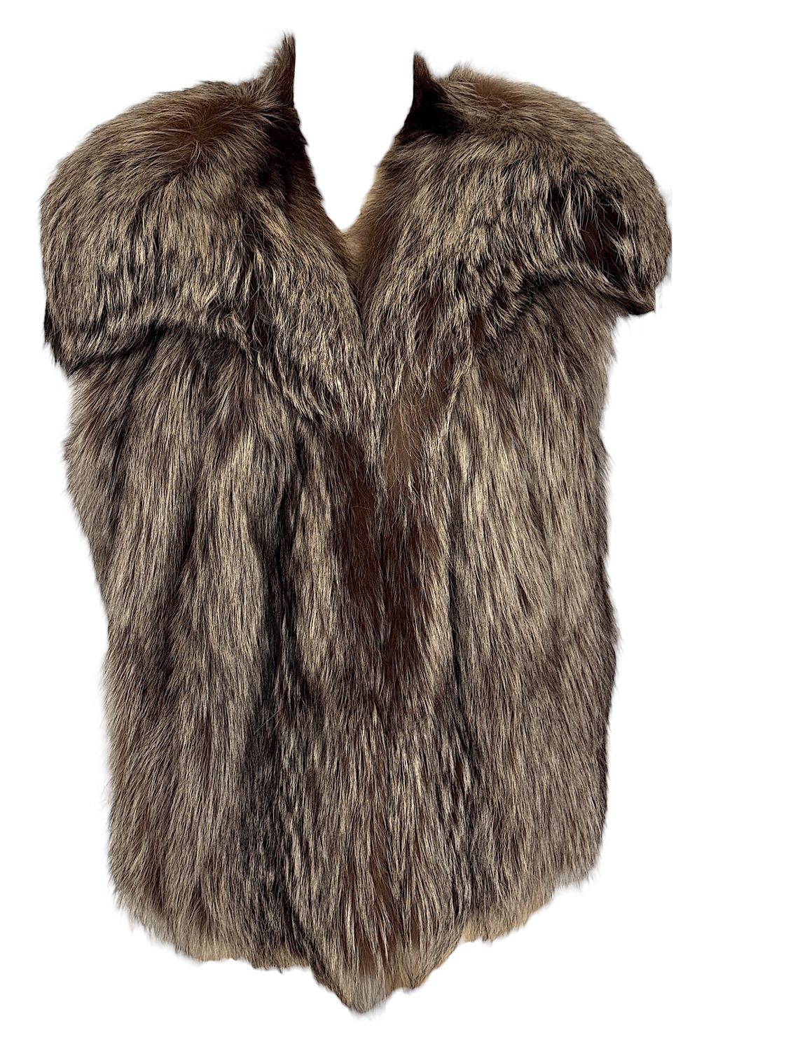 VINTAGE FOX FUR BROWN BLACK VEST