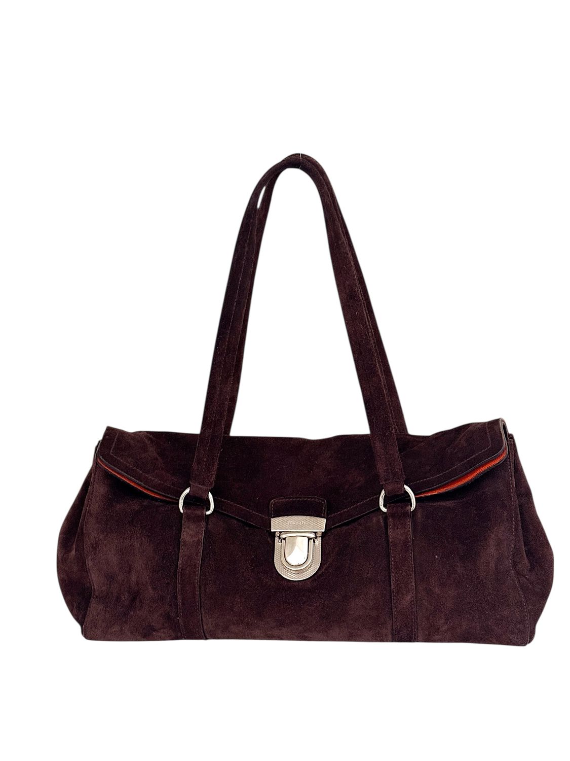 PRADA VINTAGE BROWN SUEDE LEATHER SHOULDER BAG W TRIANGLE