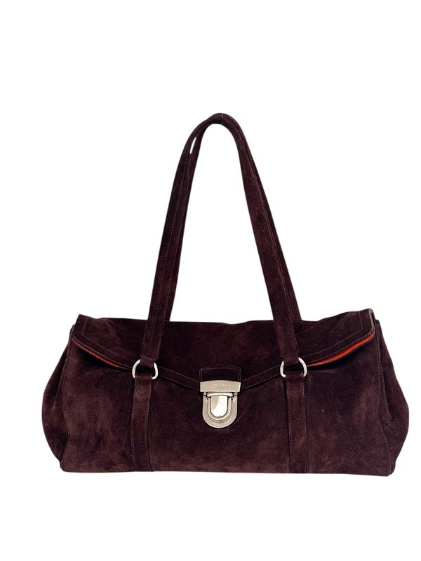PRADA VINTAGE BROWN SUEDE LEATHER SHOULDER BAG W TRIANGLE