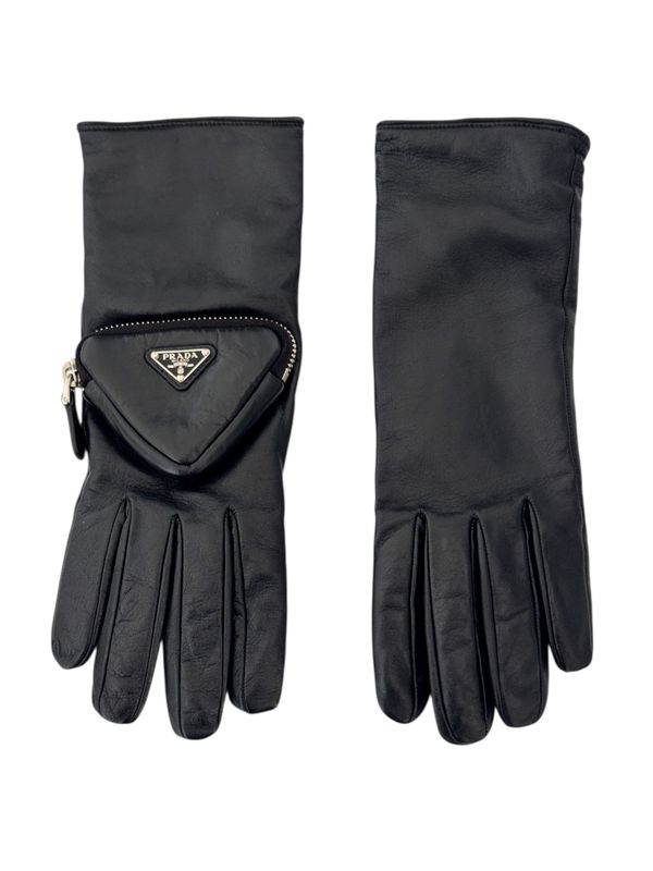 PRADA POUCH BLACK NAPPA LEATHER GLOVES