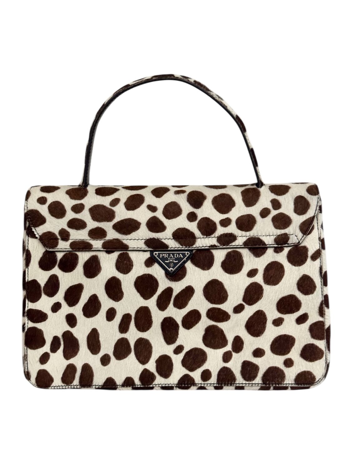 PRADA VINTAGE DALMATIAN PRINT PONY HAIR LEATHER TOP HANDLE BAG