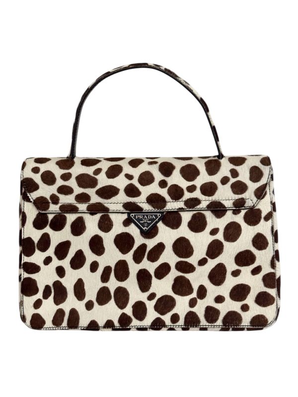 PRADA VINTAGE DALMATIAN PRINT PONY HAIR LEATHER TOP HANDLE BAG
