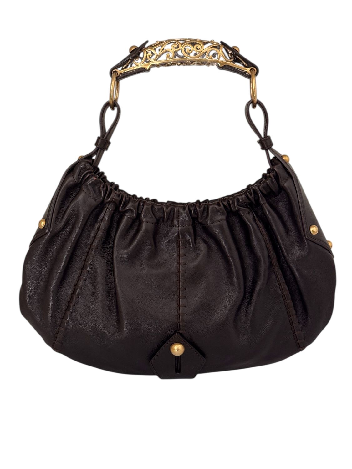 YVES SAINT LAURENT YSL VINTAGE BROWN LEATHER MOMBASA HOBO BAG