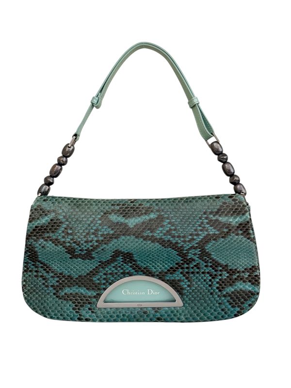 CHRISTIAN DIOR VINTAGE TEAL SNAKE MALICE SHOULDER BAG