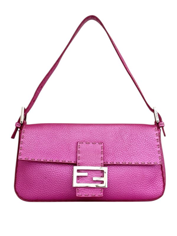 FENDI VINTAGE SELLERIA METALLIC PINK LEATHER BAGUETTE SHOULDER BAG