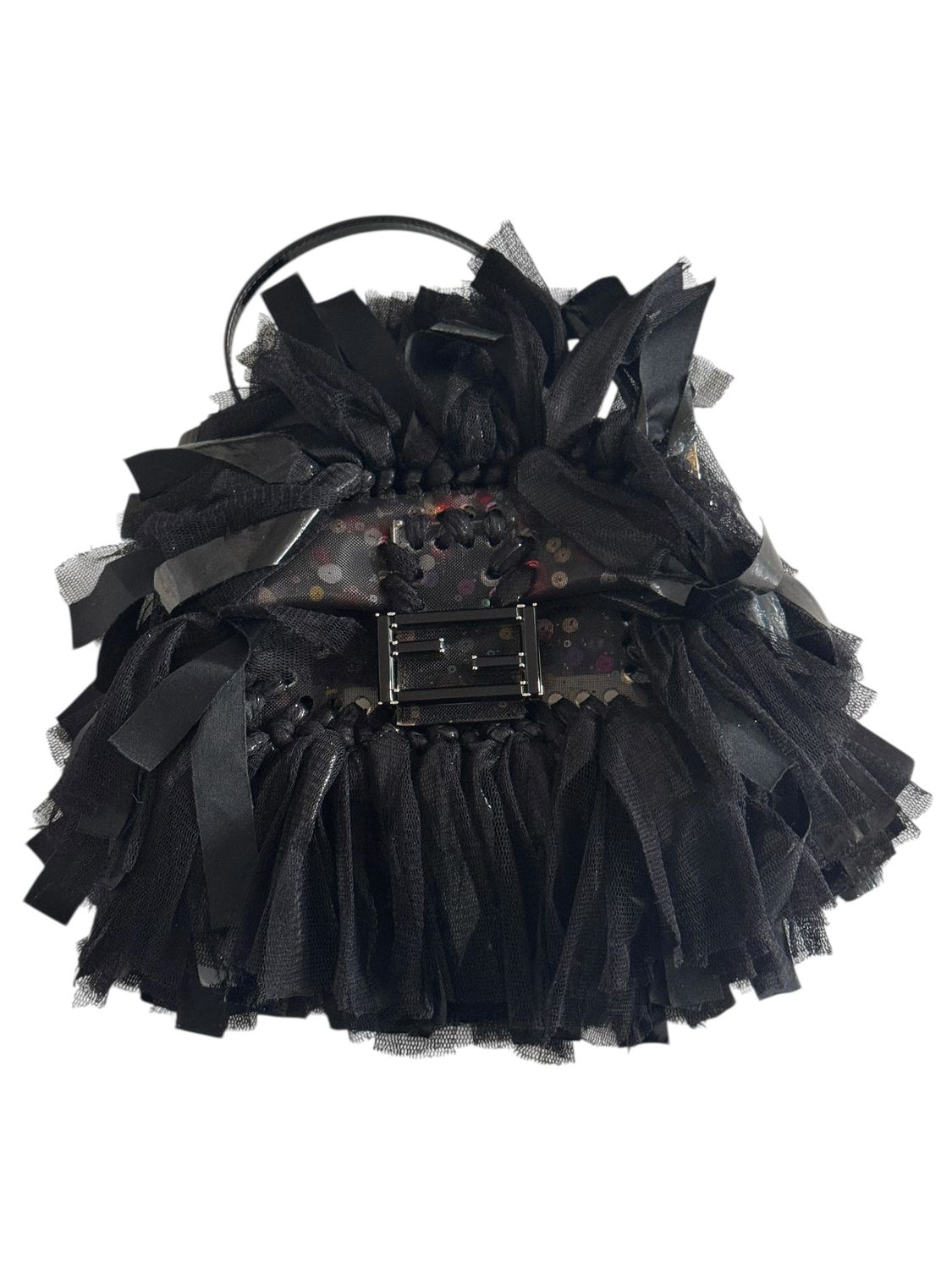 FENDI BLACK SEQUIN MESH FRINGE MINI BAGUETTE BAG - RARE LIMITED EDITION