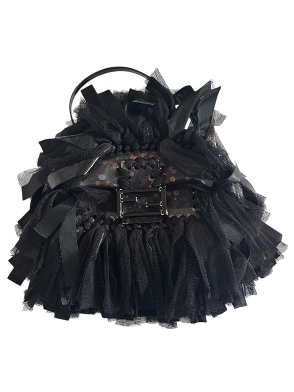 FENDI BLACK SEQUIN MESH FRINGE MINI BAGUETTE BAG - RARE LIMITED EDITION