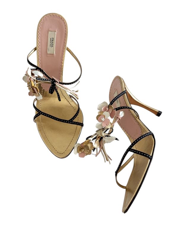 PRADA VINTAGE FLORAL STEMS SLIDES HEELS / IT 38.5