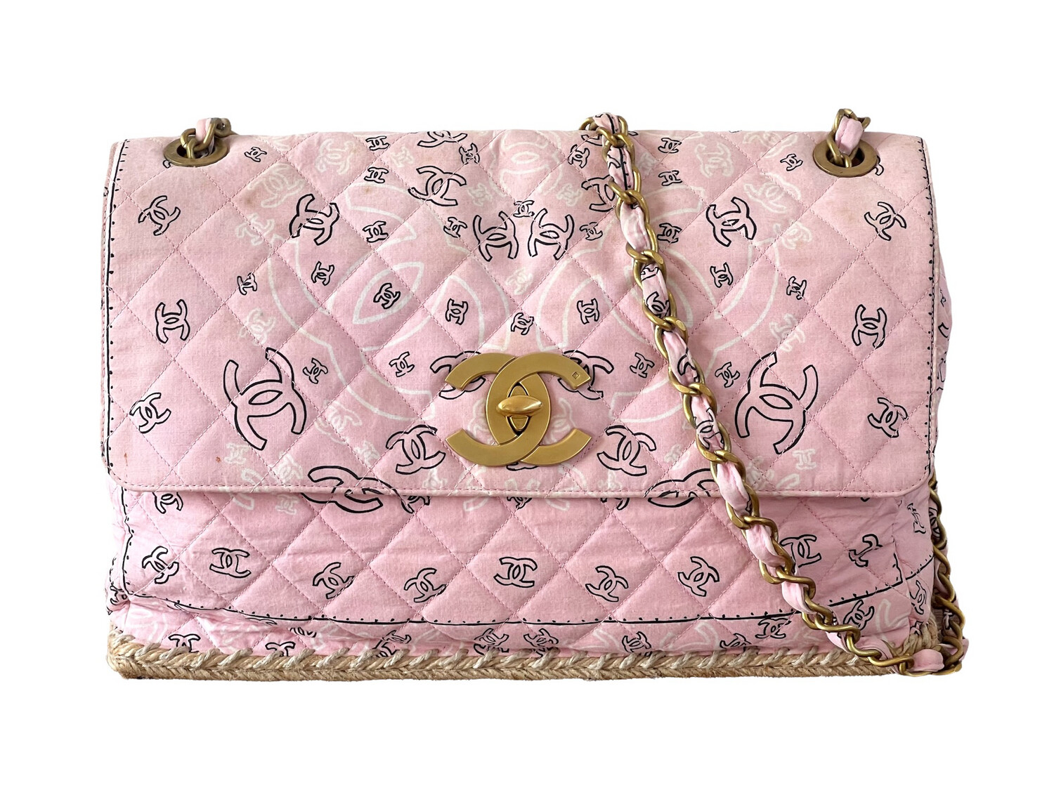 CHANEL VINTAGE PINK PAISLEY BANDANA PRINT MAXI JUMBO FLAP BAG
