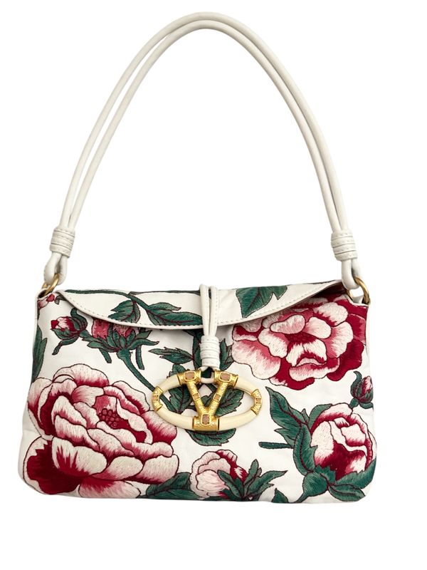 VALENTINO GARAVANI EMBROIDERED FLORAL LEATHER SHOULDER EVENING BAG