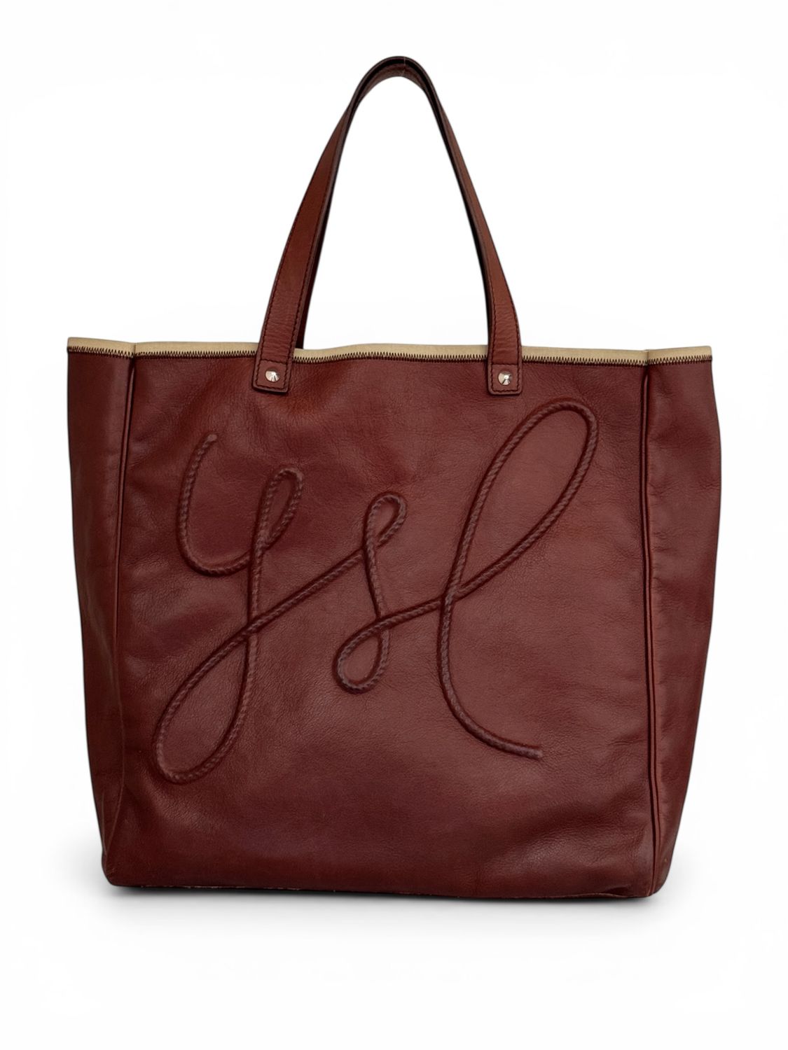 YVES SAINT LAURENT RIVE GAUCHE YSL LEATHER LOGO SHOULDER TOTE BAG