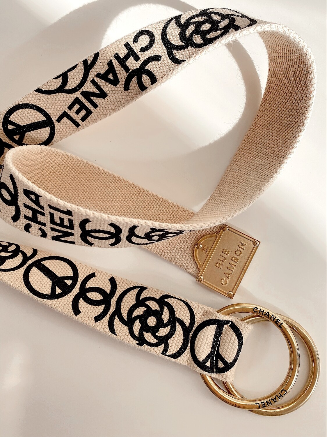 CHANEL CC PEACE PRINT CANVAS BELT