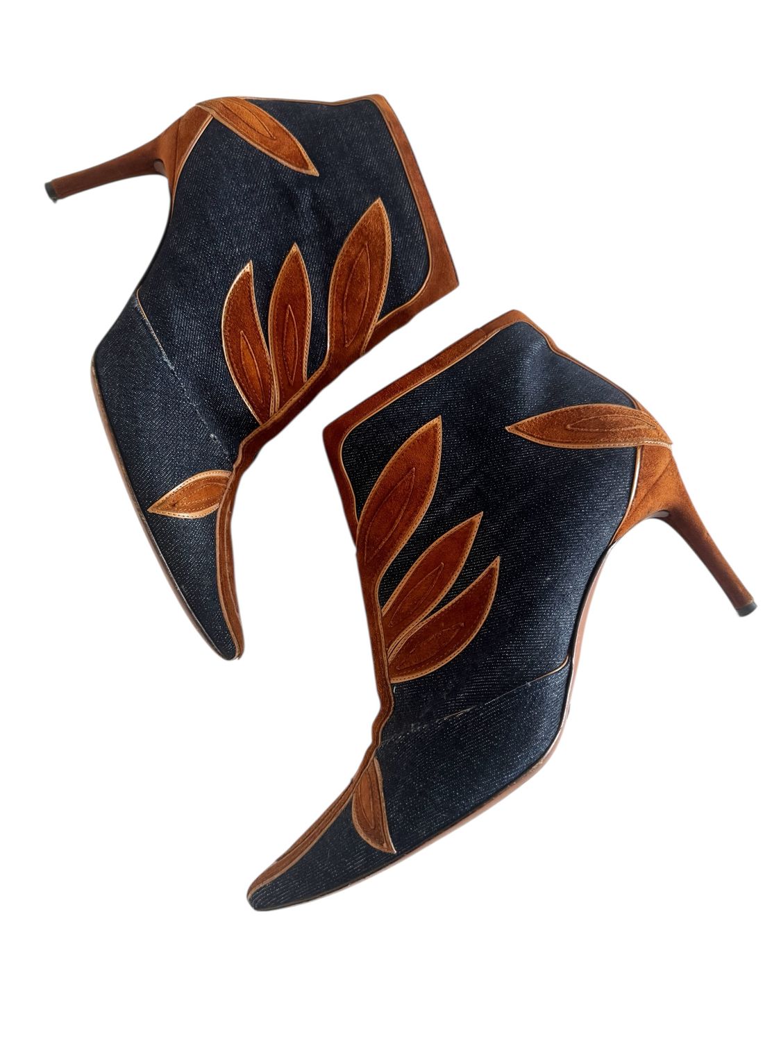 DOLCE &amp; GABBANA VINTAGE DENIM &amp; SUEDE LEATHER BOOTS / IT 38