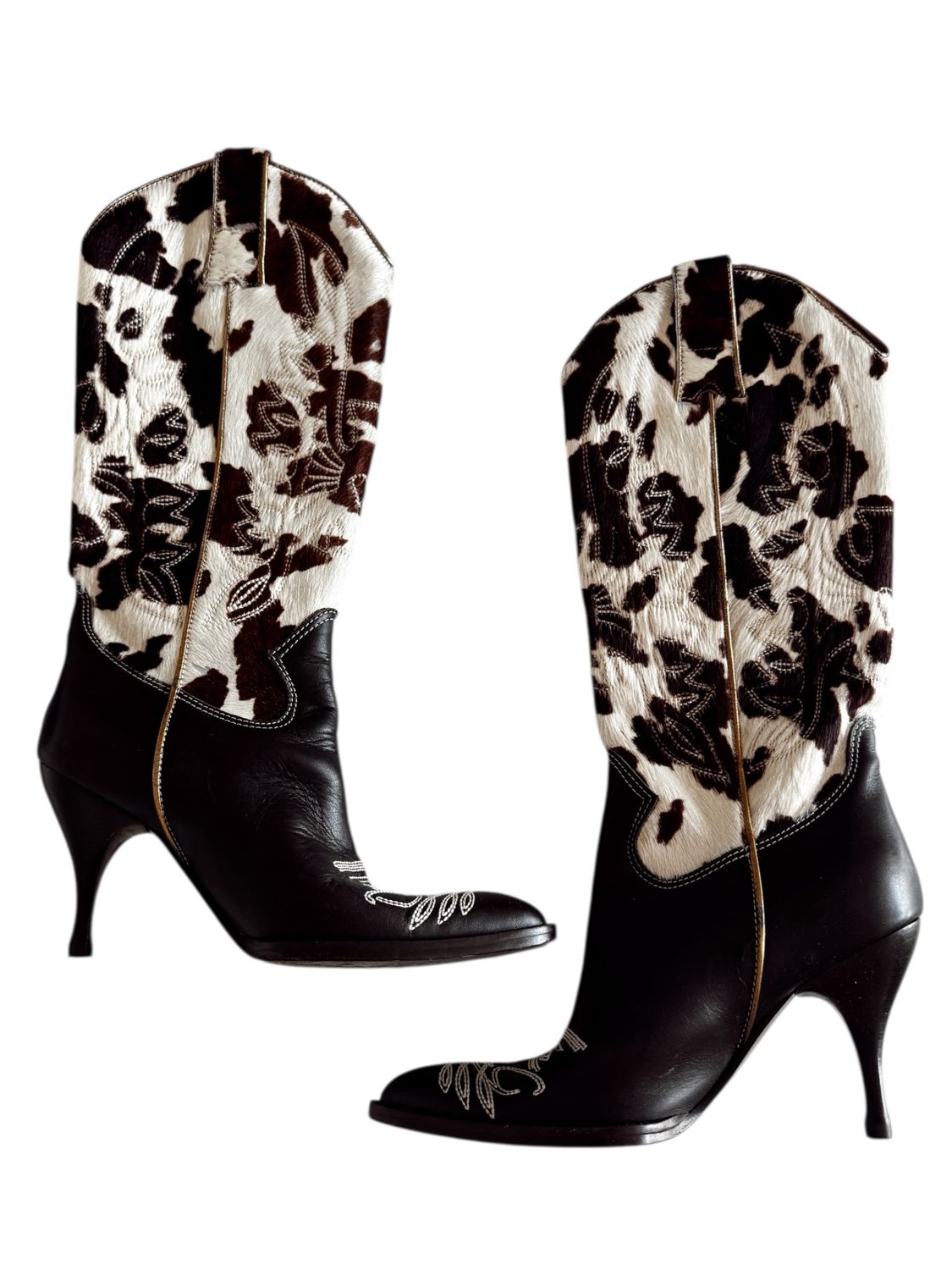 DOLCE &amp; GABBANA  D&amp;G ANIMAL PRINT PONY HAIR POINTED TOE WESTERN BOOTS / IT 37