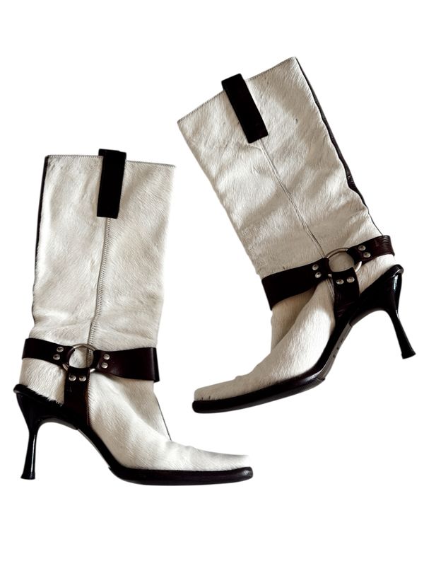 DOLCE &amp; GABBANA PONY HAIR HARNESS WESTERN BOOTS / IT 37.5