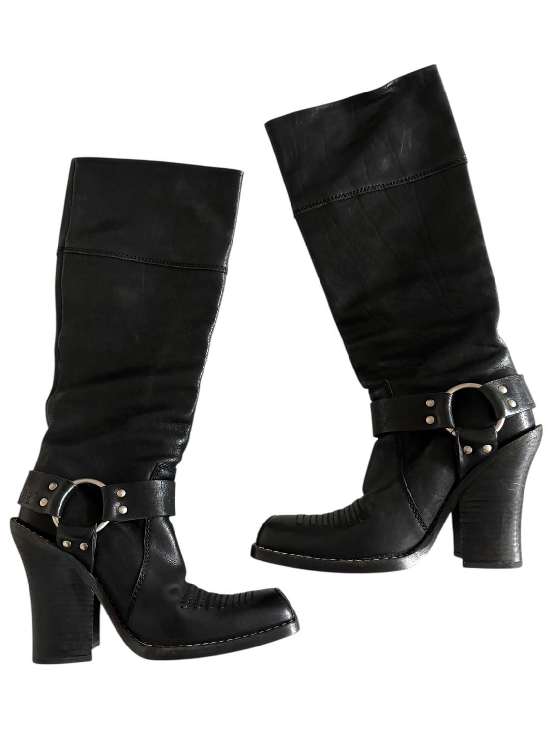 CHRISTIAN DIOR VINTAGE WESTERN HARNESS COWBOY BOOTS W SQUARE TOE - GALLIANO ERA / IT 37