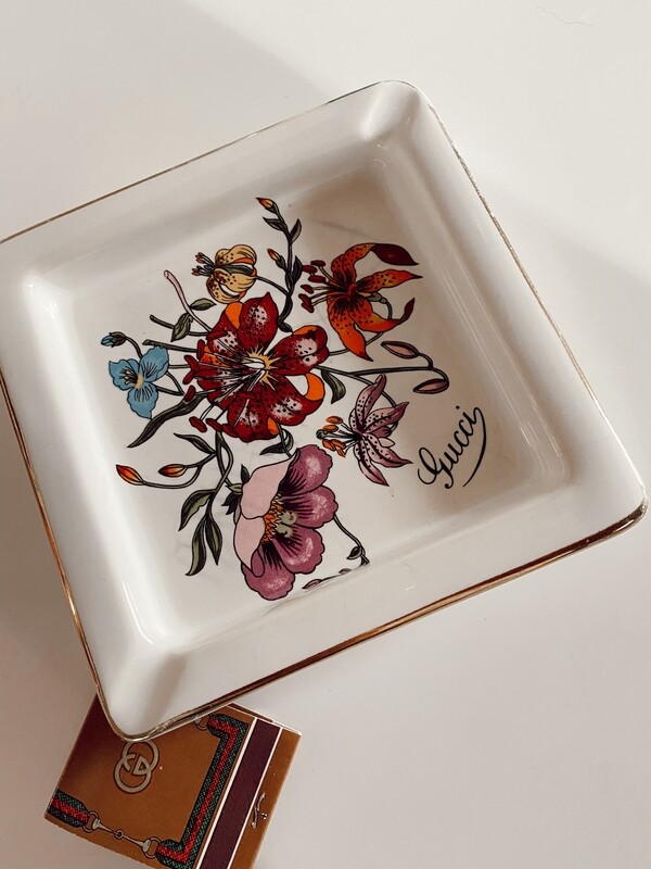 GUCCI MONOGRAM LOGO FLORA FLORAL ASHTRAY TRINKET JEWELRY TRAY - VINTAGE