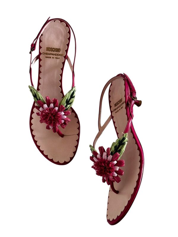 MOSCHINO VINTAGE FLOWER FLORAL SANDALS SLINGBACKS / IT 37