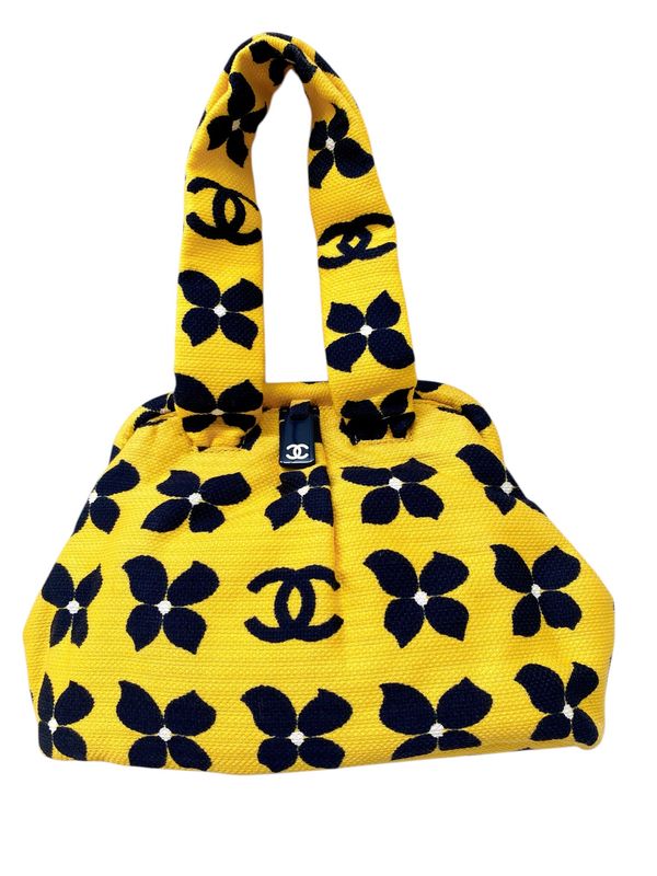 CHANEL LOGO YELLOW BLUE FLORAL FLOWER PRINT BAG
