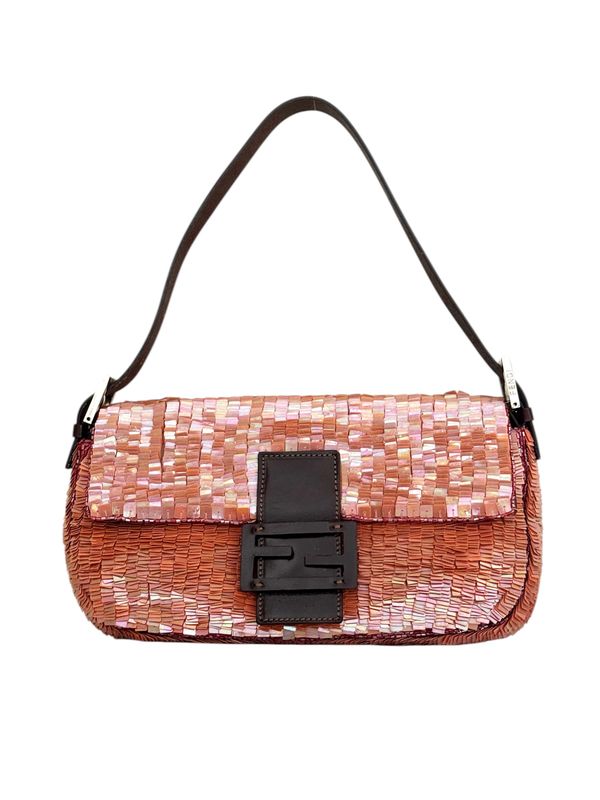 FENDI VINTAGE SP/SU 2000 PINK SEQUIN BAGUETTE SHOULDER BAG