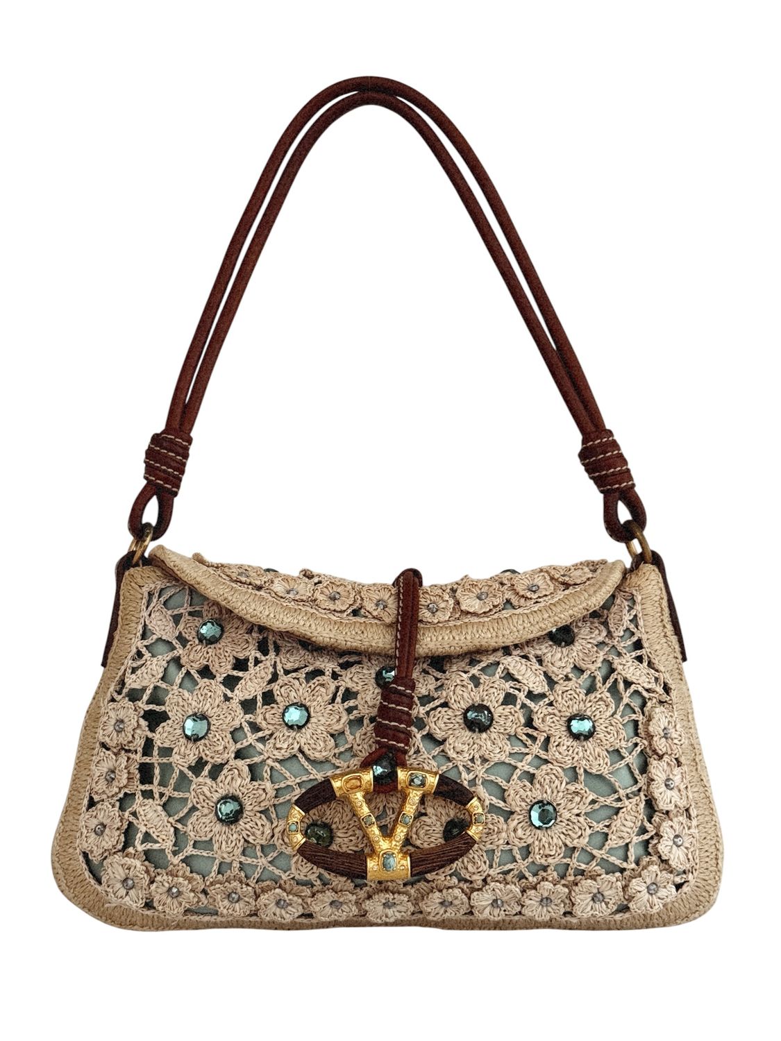 VALENTINO GARAVANI EMBELLISHED CROCHET SHOULDER EVENING BAG