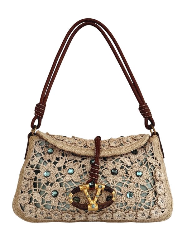 VALENTINO GARAVANI EMBELLISHED CROCHET SHOULDER EVENING BAG