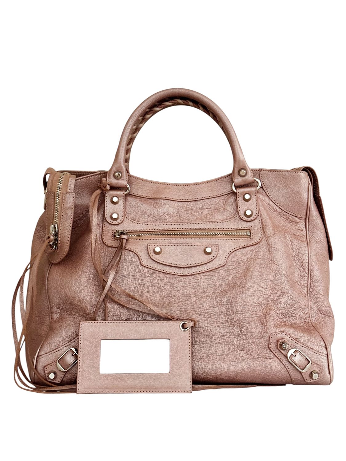 BALENCIAGA METALLIC ROSE PINK LEATHER CITY BAG