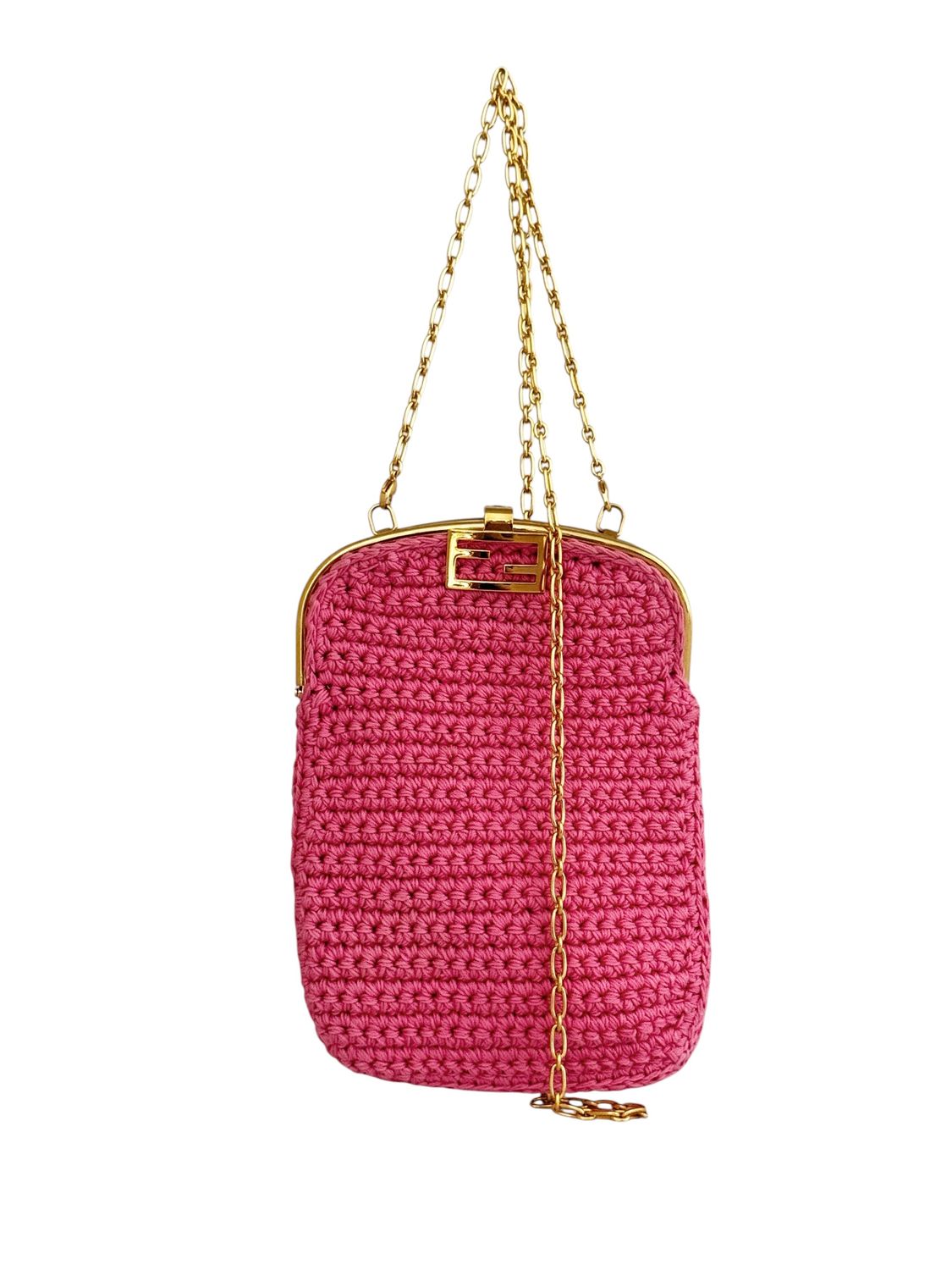 FENDI FF PINK CROCHET MINI SHOULDER CROSSBODY BAG