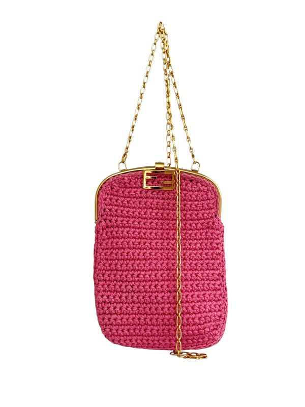 FENDI FF PINK CROCHET MINI SHOULDER CROSSBODY BAG