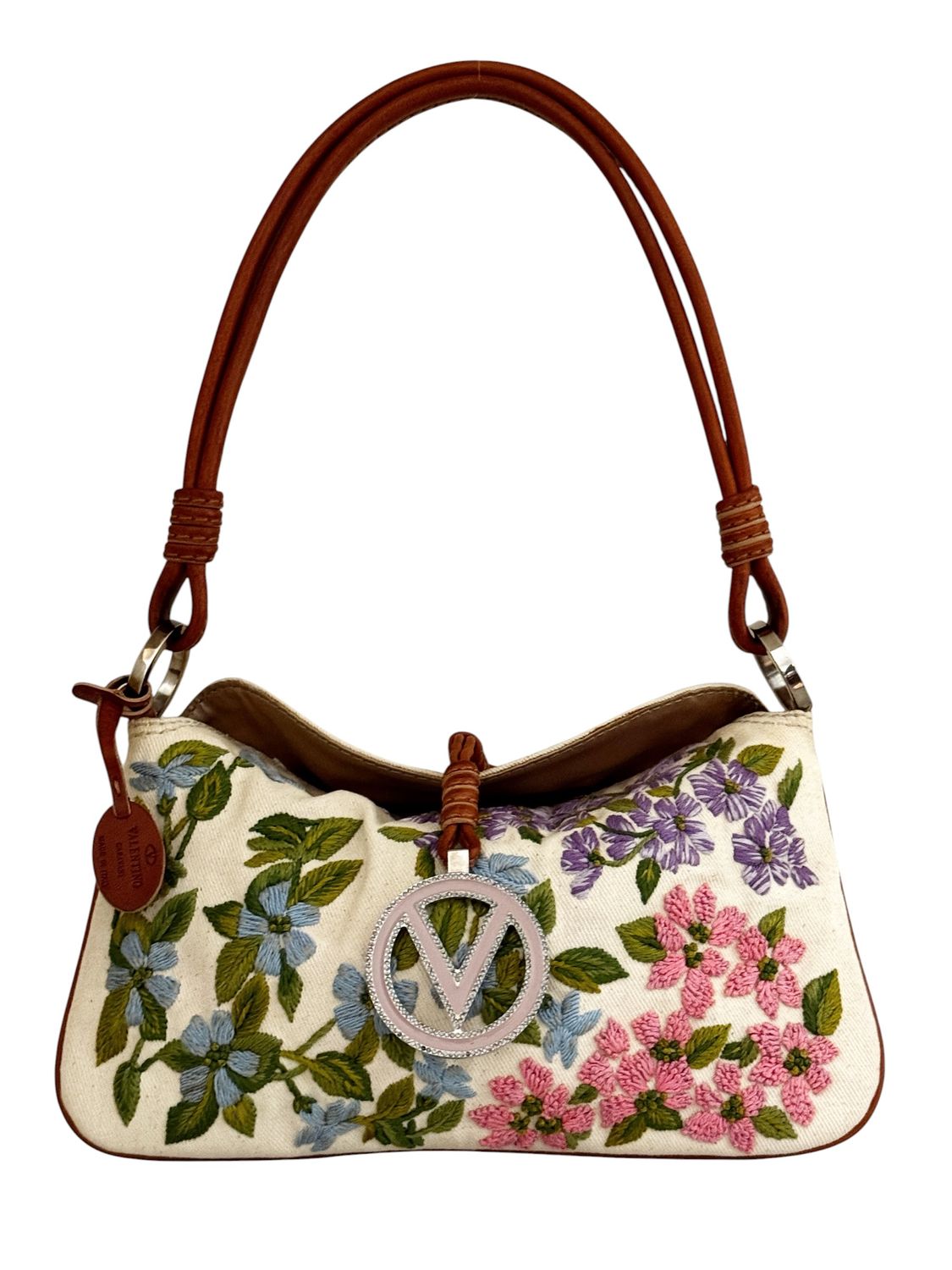 VALENTINO GARAVANI EMBROIDERED FLORAL LEATHER SHOULDER EVENING BAG