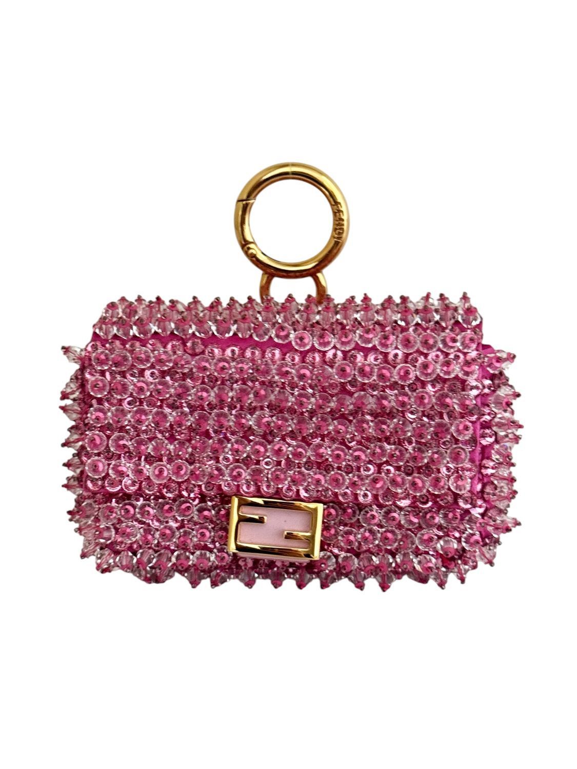 FENDI PINK BEADED MINI NANO BAGUETTE CHARM SHOULDER BAG