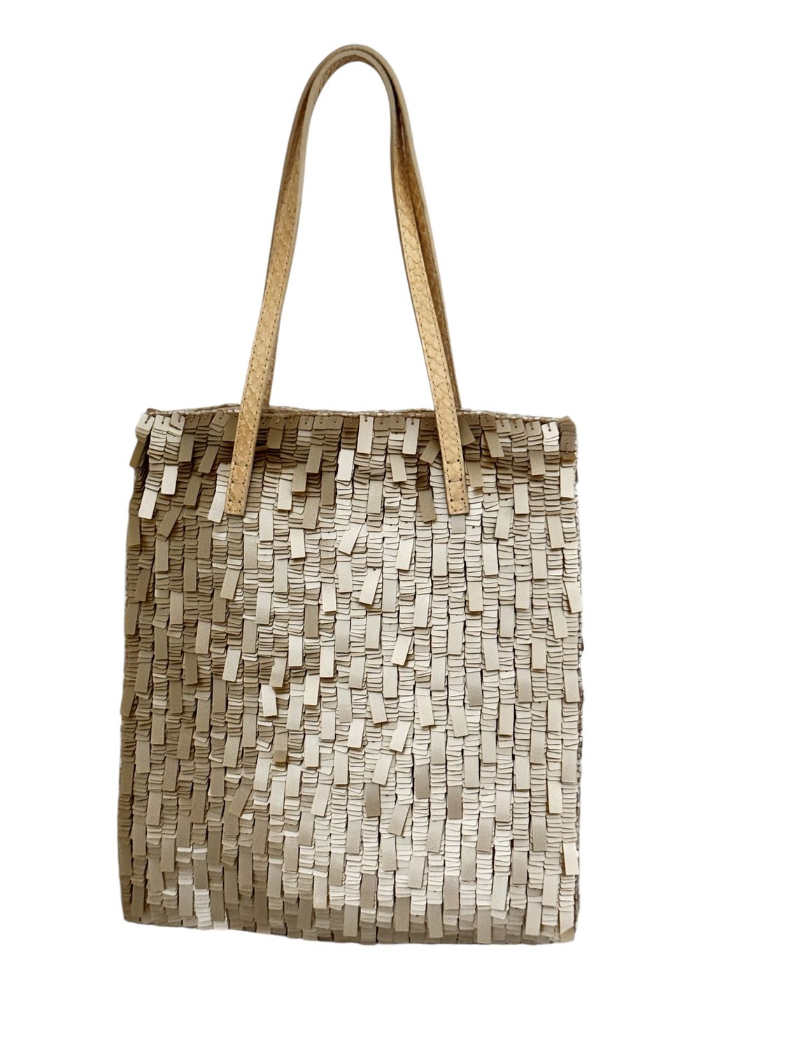 FENDI VINTAGE SEQUIN BEADED TOTE WITH PYTHON TRIM
