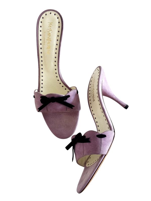 YVES SAINT LAURENT YSL VINTAGE PURPLE SUEDE BOW HEELS / IT 39
