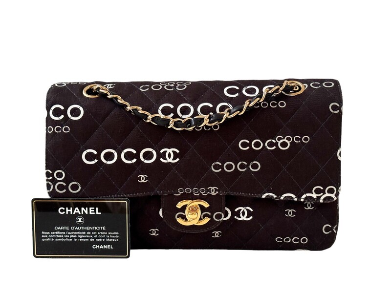 CHANEL VINTAGE COCO PRINT MEDIUM DOUBLE FLAP SHOULDER BAG