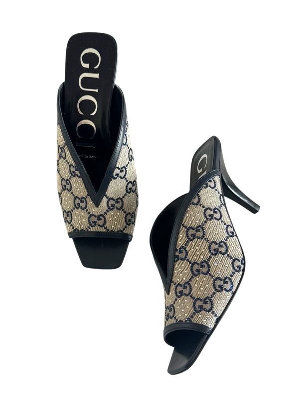 GUCCI CRYSTAL HORSEBIT BLACK SUEDE MULES HEELS IT 37.5 /  US 7.5