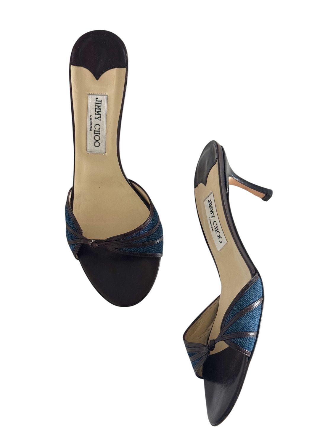 JIMMY CHOO BROWN AND DENIM MULES HEELS/ IT 39.5