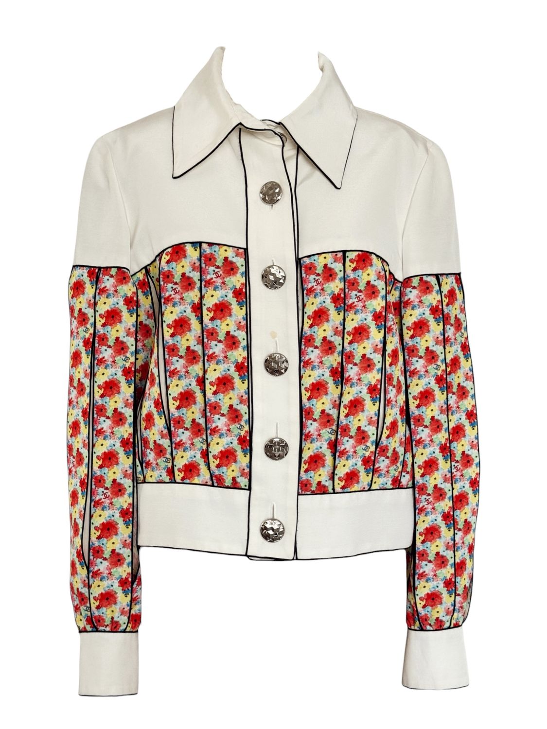 CHANEL 2016 SP/SU CRUISE CC FLORAL PRINT RIBBON JACKET FR 40
