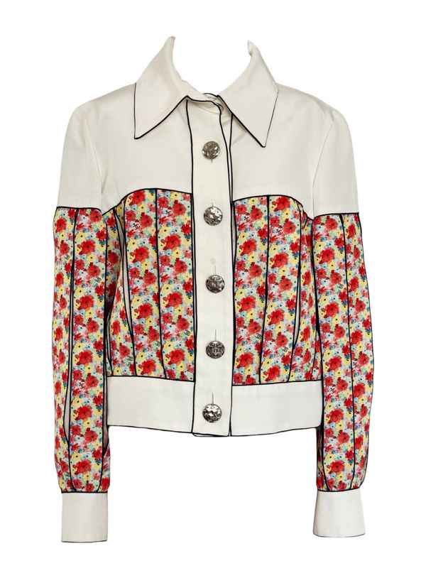CHANEL 2016 SP/SU CRUISE CC FLORAL PRINT RIBBON JACKET FR 40