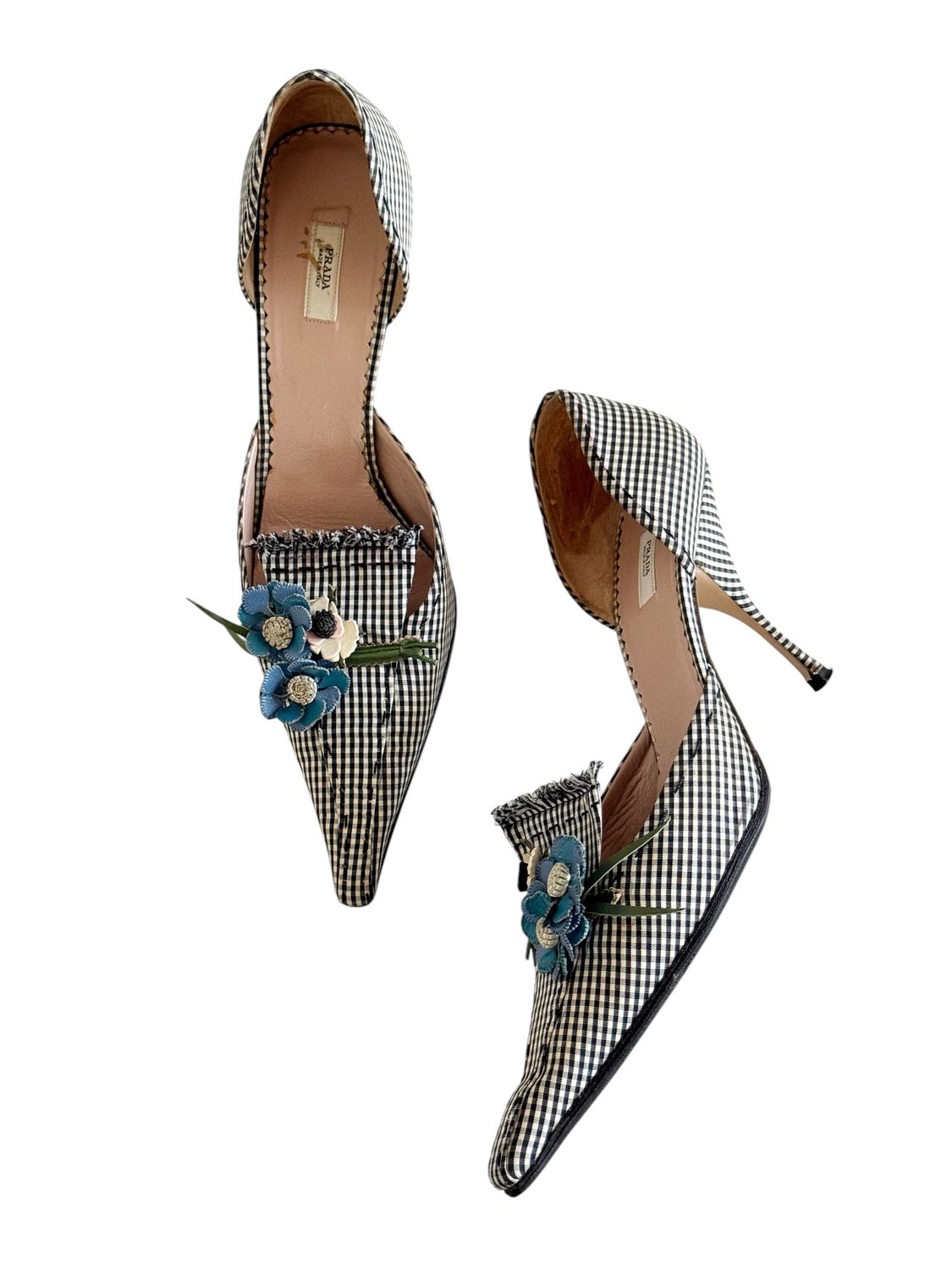 PRADA VINTAGE GINGHAM FLORAL HEELS / IT 40
